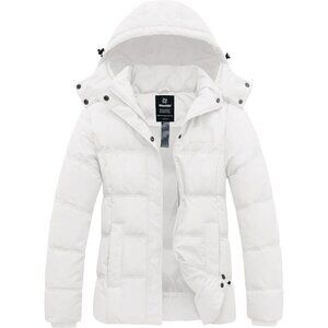 Women's Light Beige Quilted Puffer Hooded Jacket Coat Thicken Warm Winter